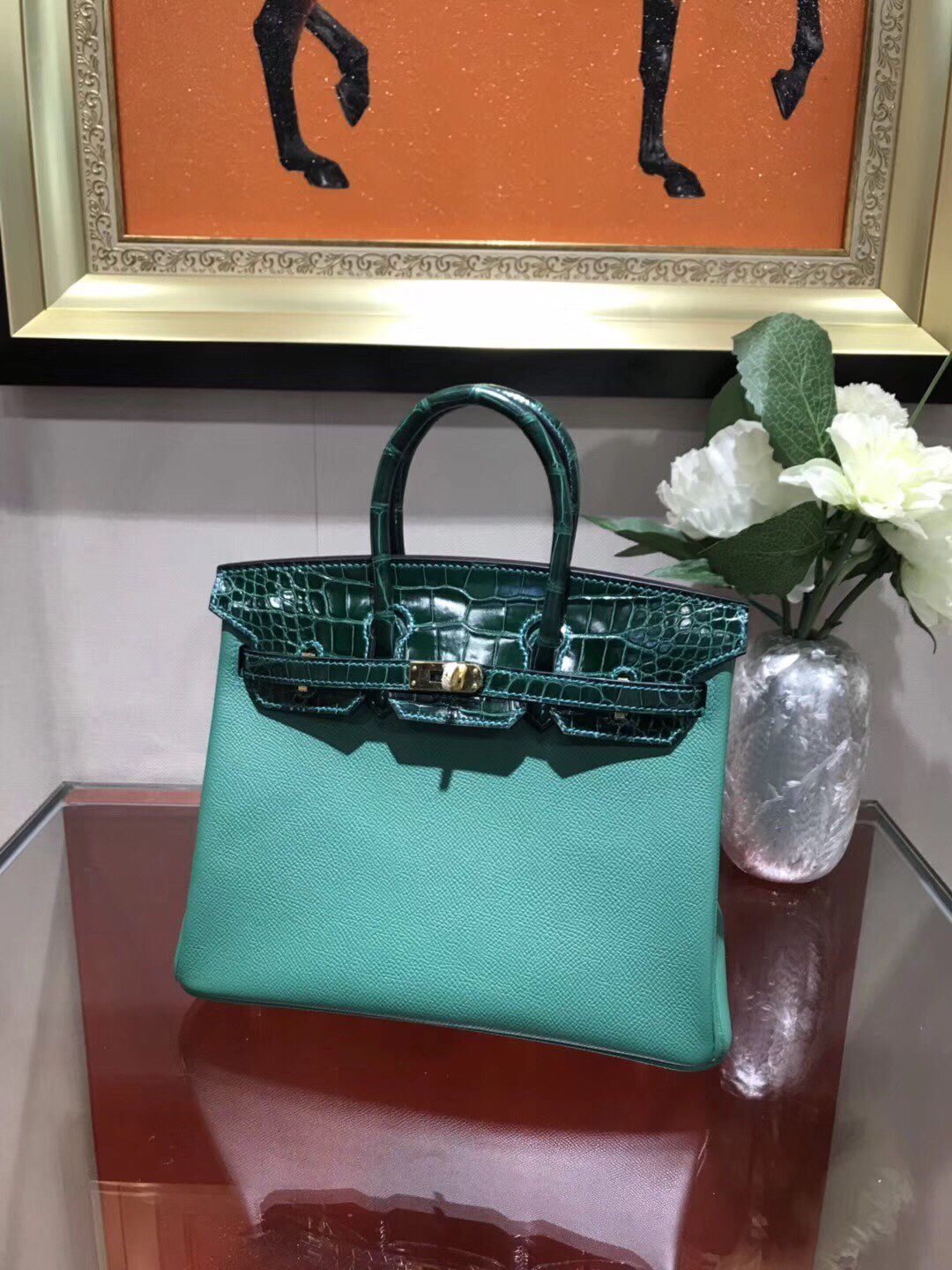 TOP Birkin bag Crocodile skin+togo Handmade 25,30.35cm togo H BAG